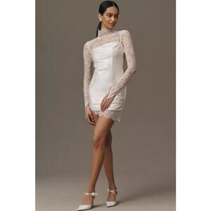 De La Vali Ivory Croissant Long-Sleeve Lace Mini Dress Sz 8 NWT